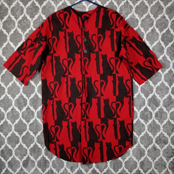 Michigan Rag Company Cats Nightgown Women Medium Red Kitty Heart Flannel *UNWORN - Picture 1 of 8